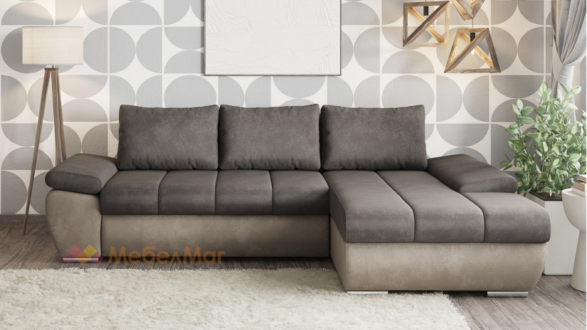 Ъглов диван Савона с посока кафяв със светло кафяво - изглед 2
