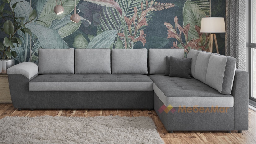 Ъглов диван Анкона с посока тъмно сив със силвър - изглед 1