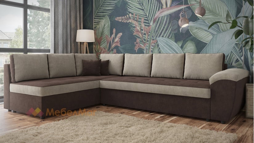Ъглов диван Анкона с посока кафяв с бежово - изглед 2