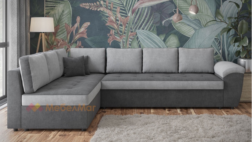 Ъглов диван Анкона с посока тъмно сив със силвър - изглед 1