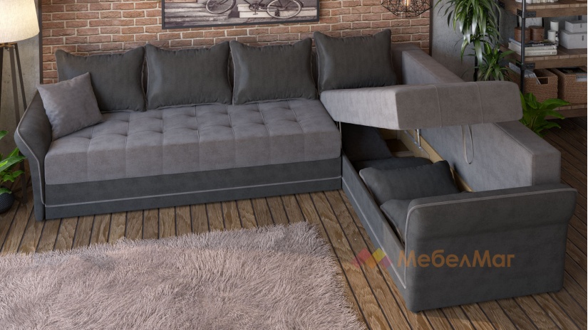 Ъглов диван Бени с посока графит със сиво - изглед 2