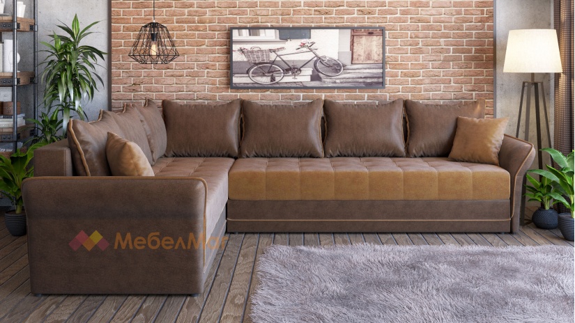 Ъглов диван Бени с посока кафяв със светло кафяво - изглед 1