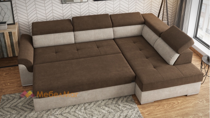 Ъглов диван Болеро XL с посока кафяв с бежово - изглед 4