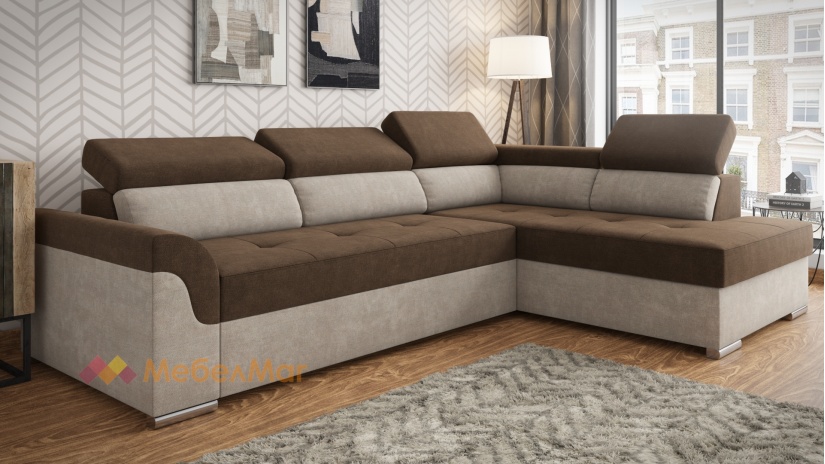 Ъглов диван Болеро XL с посока кафяв с бежово - изглед 3
