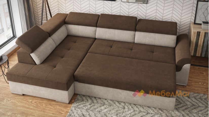 Ъглов диван Болеро XL с посока кафяв с бежово - изглед 4