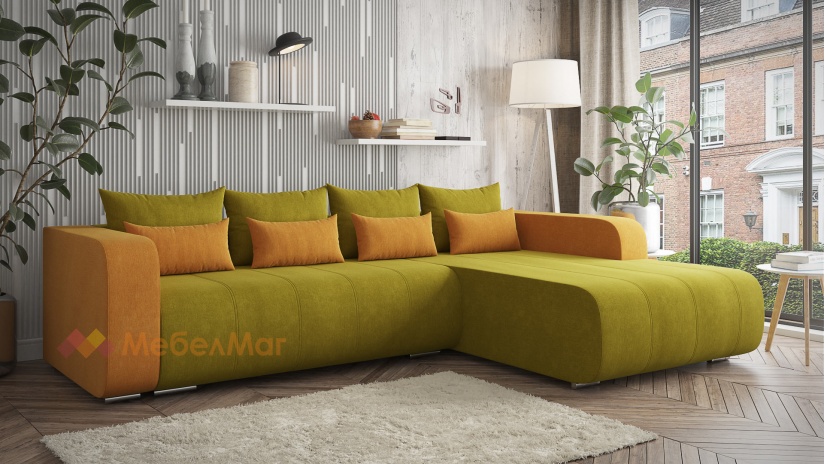 Ъглов диван Бруклин с посока зелен с манго - изглед 2