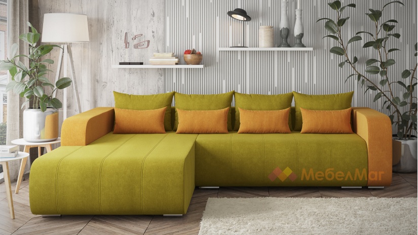 Ъглов диван Бруклин с посока зелен с манго - изглед 1