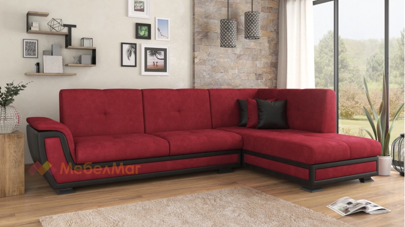 Ъглов диван Далас с посока бордо с черна кожа - изглед 2