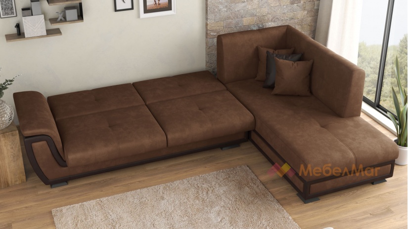 Ъглов диван Далас с посока кафяв с венге кожа - изглед 4