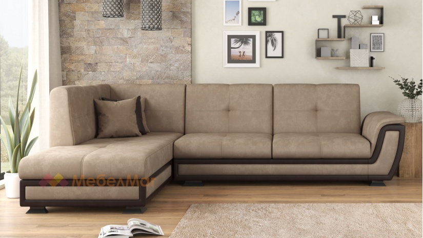 Ъглов диван Далас с посока бежов с венге кожа - изглед 1