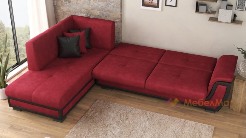 Ъглов диван Далас с посока бордо с черна кожа - изглед 4