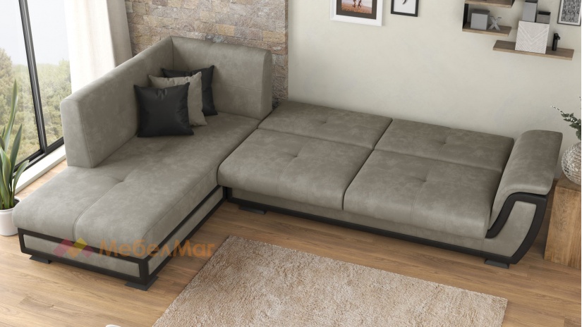 Ъглов диван Далас с посока сив с черна кожа - изглед 4