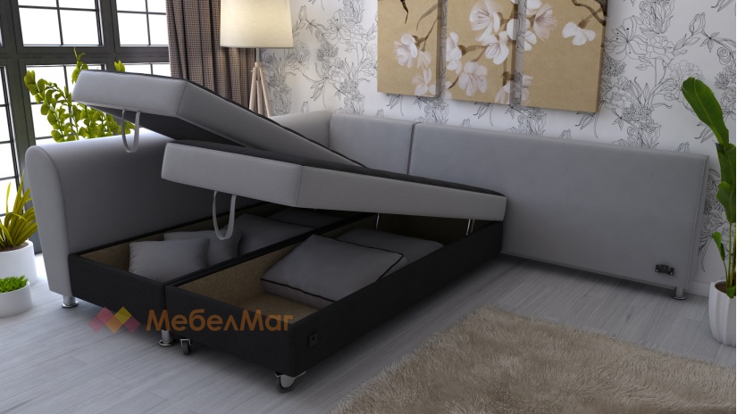 Ъглов диван Дивна с посока черен със сиво - изглед 2