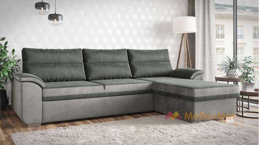 Ъглов диван Глория с посока графит със сиво - изглед 1