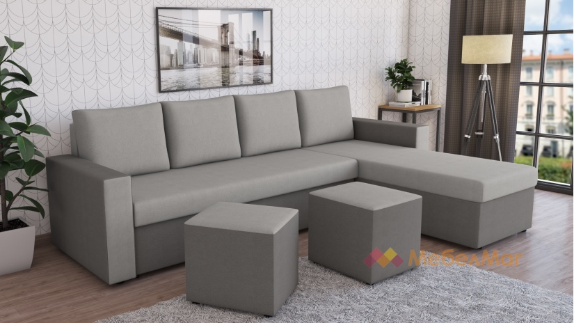 Ъглов диван Джулия XL универсален сиво с графит - изглед 1