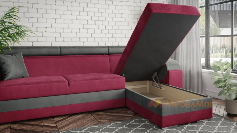 Ъглов диван Калипсо с посока бордо с графит - изглед 3