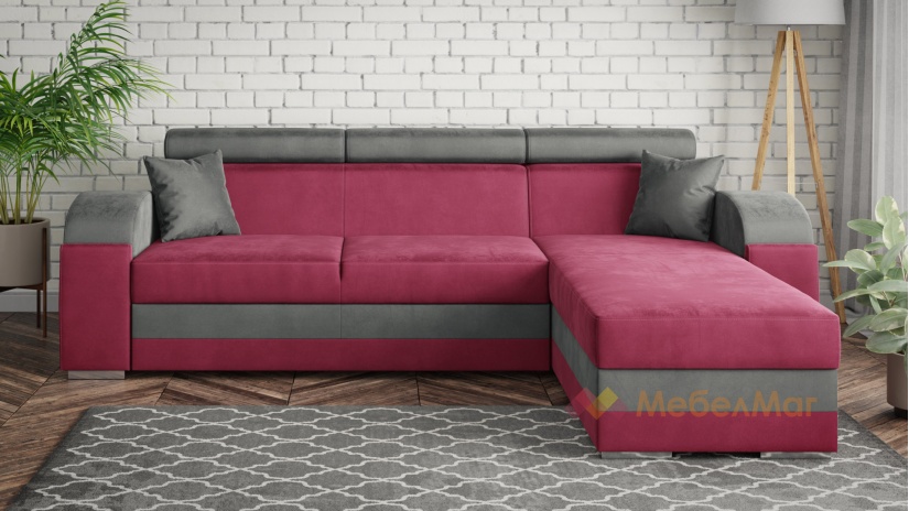 Ъглов диван Калипсо с посока бордо с графит - изглед 1