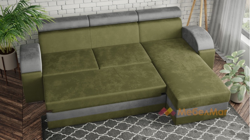 Ъглов диван Калипсо с посока зелен със сиво - изглед 4