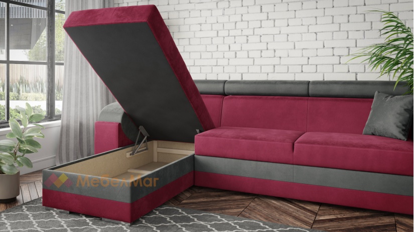 Ъглов диван Калипсо с посока бордо с графит - изглед 3