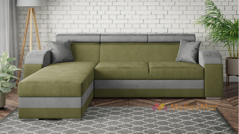 Ъглов диван Калипсо с посока зелен със сиво - изглед 1