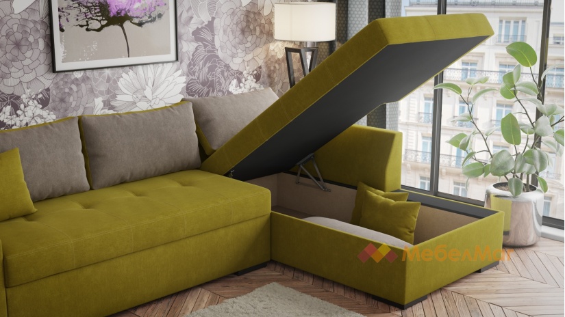 Ъглов диван Кристина с посока зелен със сиво - изглед 4