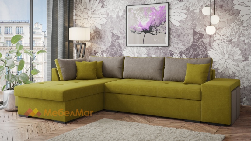 Ъглов диван Кристина с посока зелен със сиво - изглед 1