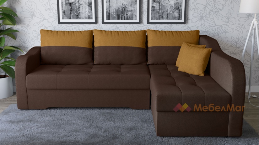 Ъглов диван Масина с посока кафяв с горчица - изглед 1