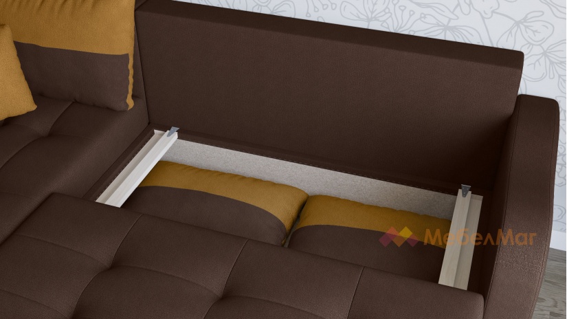 Ъглов диван Масина с посока кафяв с горчица - изглед 3