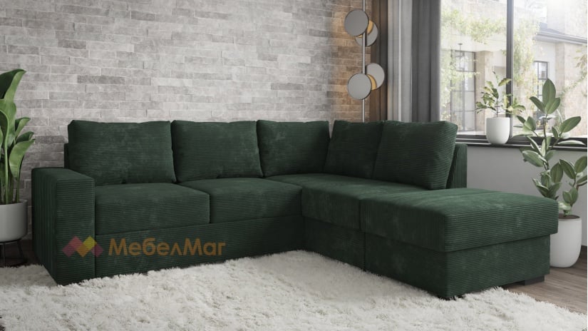 Ъглов диван Меган с посока зелен - изглед 1