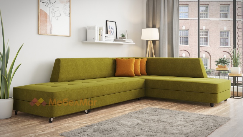 Ъглов диван Натали с посока зелен - изглед 1