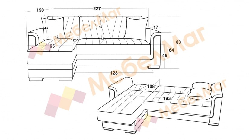 Ъглов диван Нютън универсален нейви със светло сиво - изглед 7