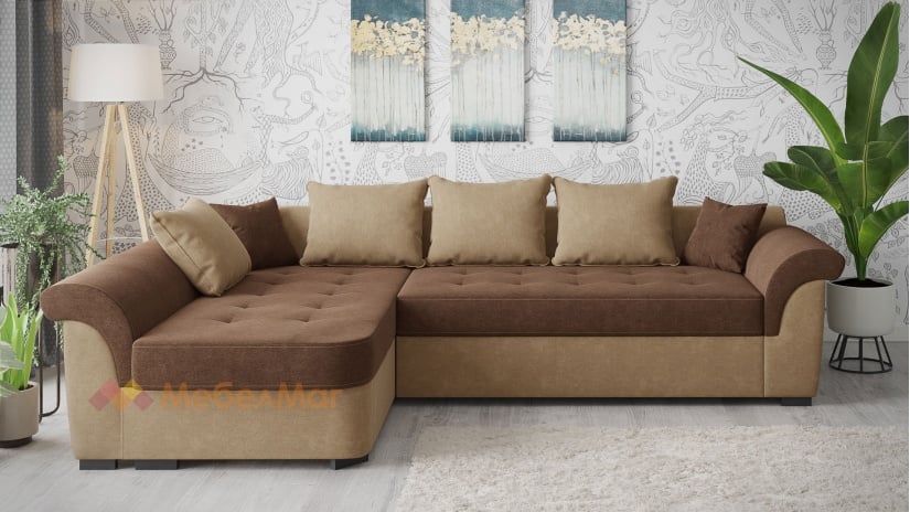 Ъглов диван Памела с посока кафяв с бежово - изглед 1