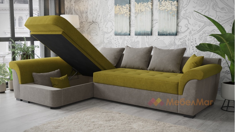 Ъглов диван Памела с посока зелен със сиво - изглед 3