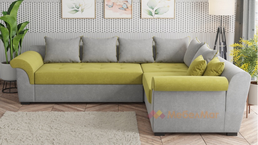 Ъглов диван Памела XL с посока зелен със сиво - изглед 2