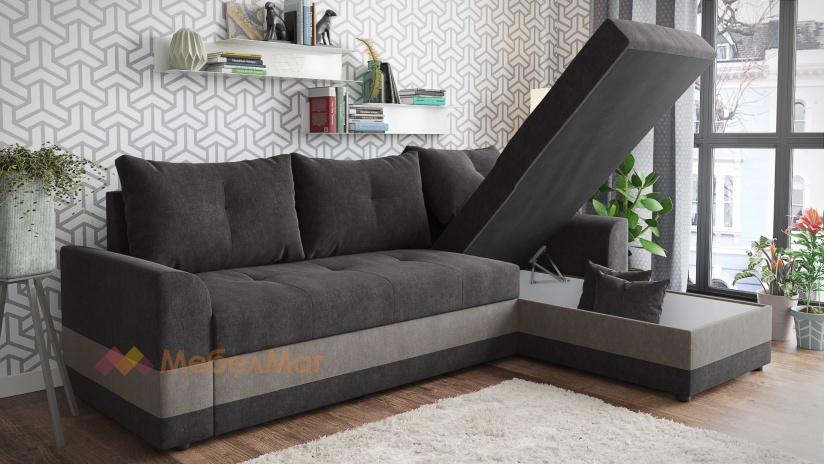 Ъглов диван Рейн универсален тъмно сив със сиво - изглед 5