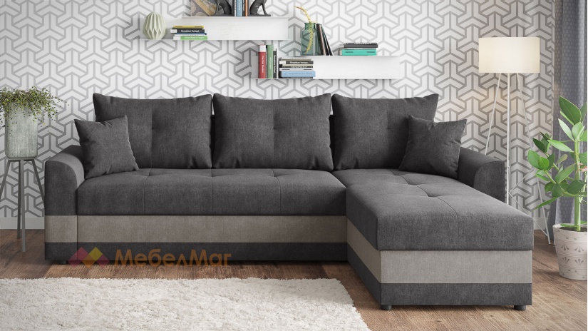 Ъглов диван Рейн универсален тъмно сив със сиво - изглед 1