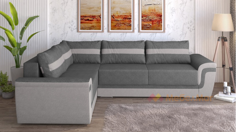 Ъглов диван Симона с посока сив със светло сиво - изглед 1