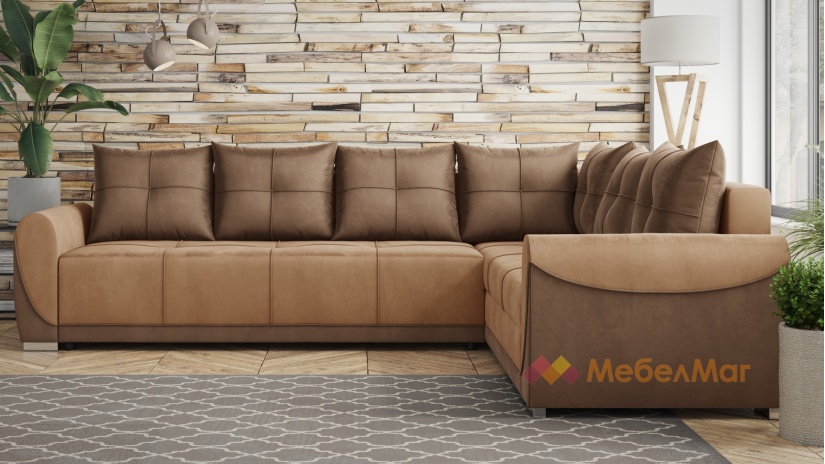 Ъглов диван Темпо с посока светло кафяв с кафяво - изглед 2