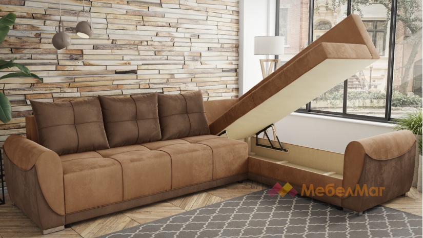 Ъглов диван Темпо с посока светло кафяв с кафяво - изглед 4