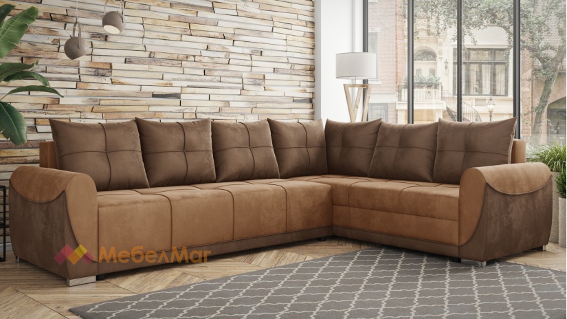 Ъглов диван Темпо с посока светло кафяв с кафяво - изглед 1