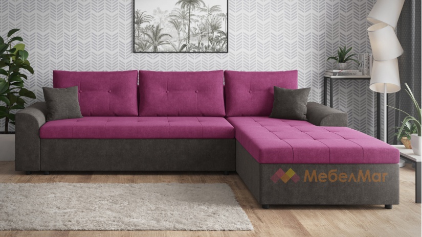 Ъглов диван Валерия с посока черен с лилаво - изглед 2