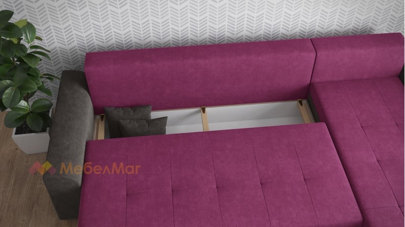 Ъглов диван Валерия с посока черен с лилаво - изглед 3