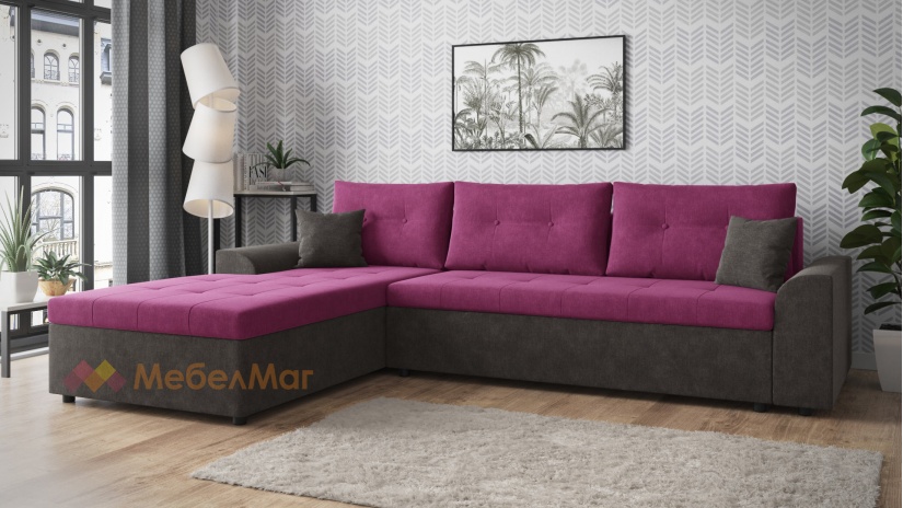 Ъглов диван Валерия с посока черен с лилаво - изглед 1