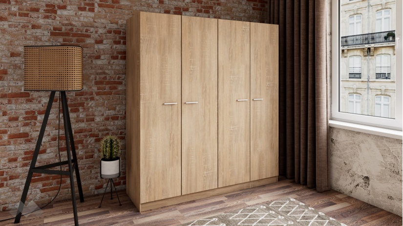 Гардероб Арго четирикрилни дъб сонома - изглед 1 - МебелМаг Гардероб Арго четирикрилни дъб сонома - изглед 1