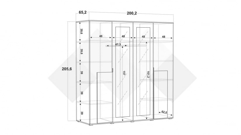 Гардероб Бафра четирикрилни дъб артисан с тъмен норвежки бор - изглед 5 - МебелМаг Гардероб Бафра четирикрилни дъб артисан с тъмен норвежки бор - изглед 5
