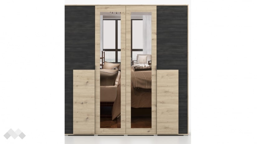 Гардероб Бафра четирикрилни дъб артисан с тъмен норвежки бор - изглед 1 - МебелМаг Гардероб Бафра четирикрилни дъб артисан с тъмен норвежки бор - изглед 1