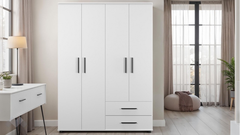 Гардероб Бланко четирикрилни бяло гладко - изглед 2 - МебелМаг Гардероб Бланко четирикрилни бяло гладко - изглед 2