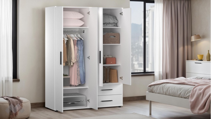 Гардероб Бланко четирикрилни бяло гладко - изглед 3 - МебелМаг Гардероб Бланко четирикрилни бяло гладко - изглед 3