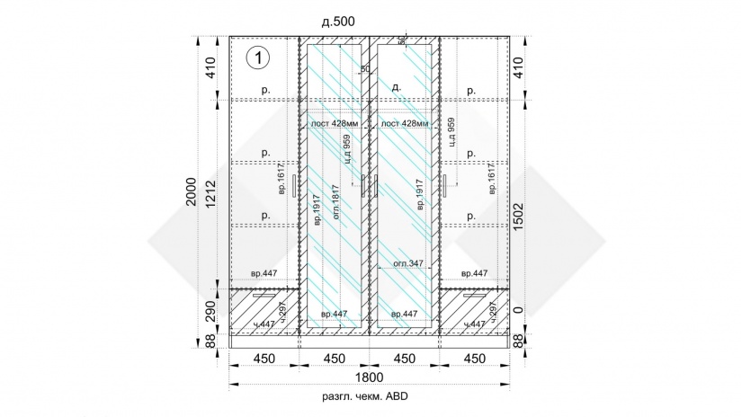 Гардероб Лориен четирикрилни олд стайл с графит - изглед 3