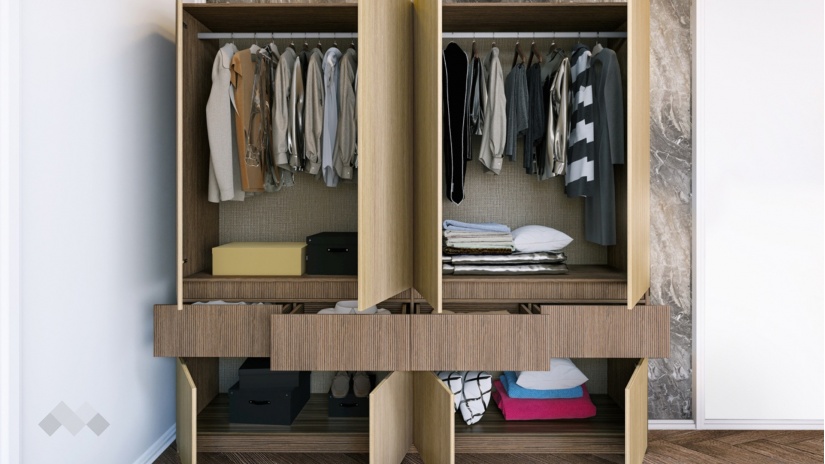 Гардероб Мирела четирикрилни дъб линеа с орех линеа - изглед 2